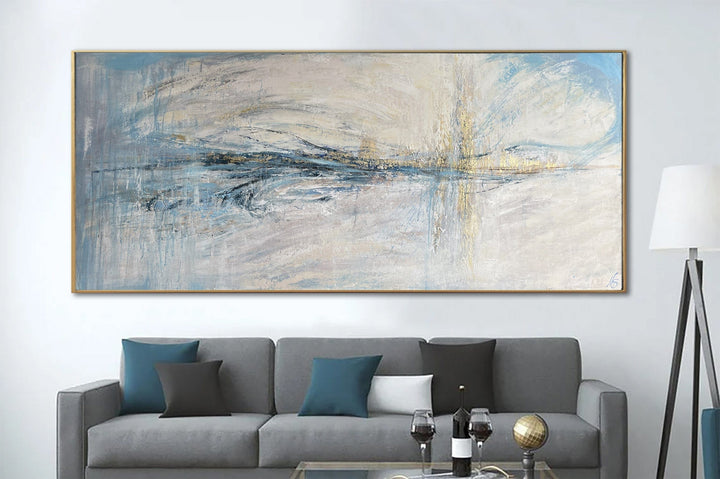 Extra Large Abstract Original Paintings On Canvas In Blue And Beige Wall Art Modern Textured Fine Art | PECULIARITY 29.92"x70"