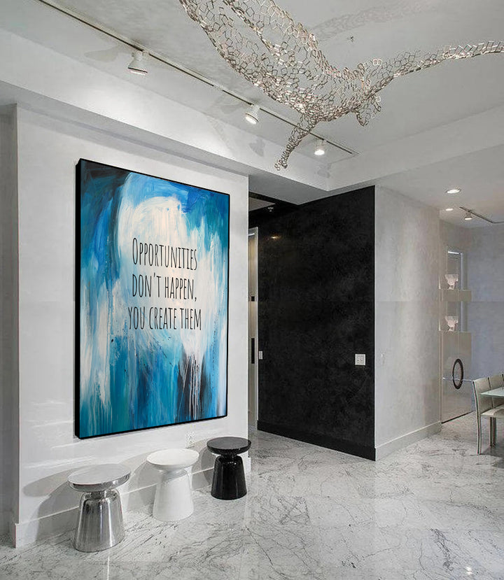 Original Light Blue Acrylic Painting Motivational Artwork Textured Modern Wall Art Decor for Home | OPPORTUNITIES - trendgallery.ca