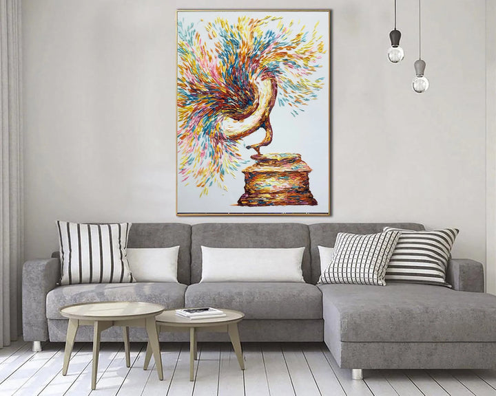 Original Abstract Phonograph Paintings On Canvas Colorful Music Instrument Art Modern Impasto Painting Textured Wall Art | PHONOGRAPH