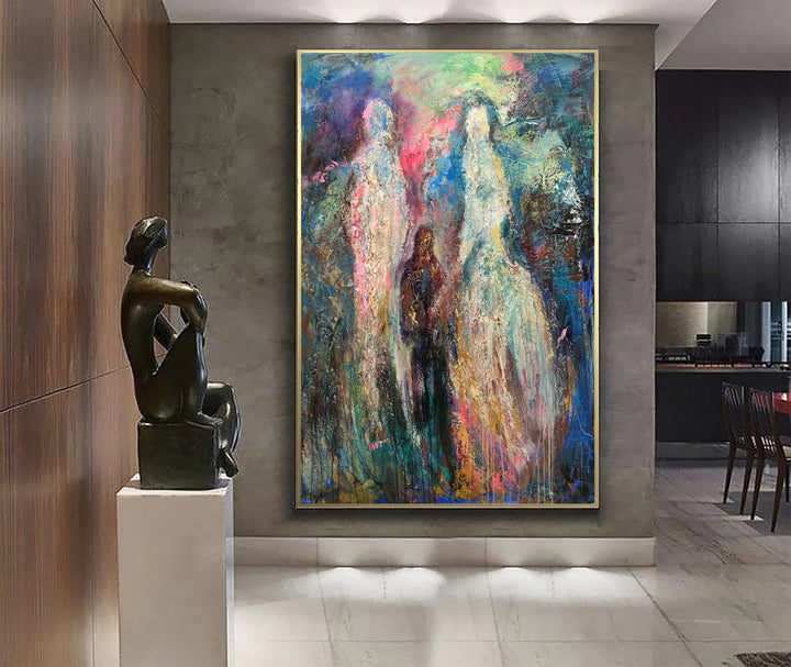 Large Abstract Figurative Canvas Painting in Blue, Red and Green Colors Original Abstract Human Fine Art | FAMILY UNITY - trendgallery.ca