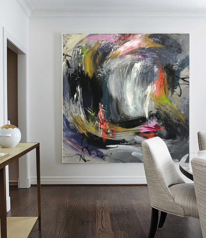 Abstract Expressionism Painting on Canvas Gray Wall Art Blush Stroke Painting Textured Dark Painting Hand Painted Artwork Modern Wall Art | STORM - trendgallery.ca