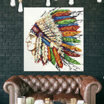 Large Framed Art Native American Painting Human Portrait Oil On Canvas | TRADITIONAL HEADWEAR