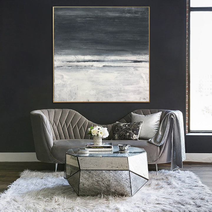 Abstract Abstract Minimalist Black And White Calming Paintings On Canvas Wall Art | SNOW NIGHT - trendgallery.ca