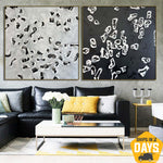 Large Abstract Set of 2 Black And White Paintings On Canvas Original Minimalist Artwork Creative Wall Decor | MIND PALACE 2P 40"x80"