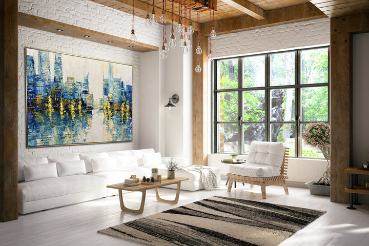 Abstract Rainy City Oil Painting Atmospheric Modern Artwork Textured Wall Art for Living Room | URBAN RAIN - trendgallery.ca