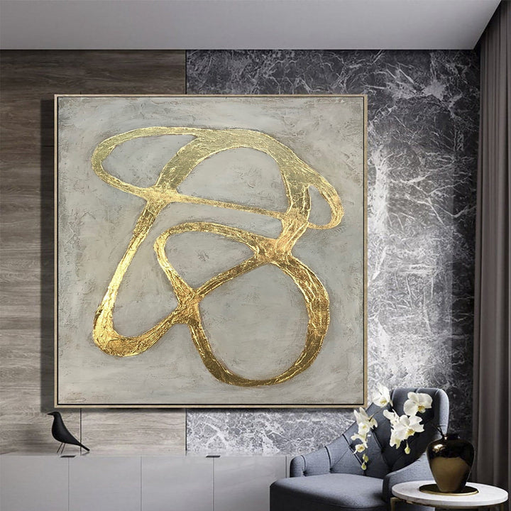 Large Gray Abstract Canvas Painting Gold Leaf Textured Contemporary Fine Art Handmade Artwork Modern Wall Art | GOLDEN PATH - trendgallery.ca