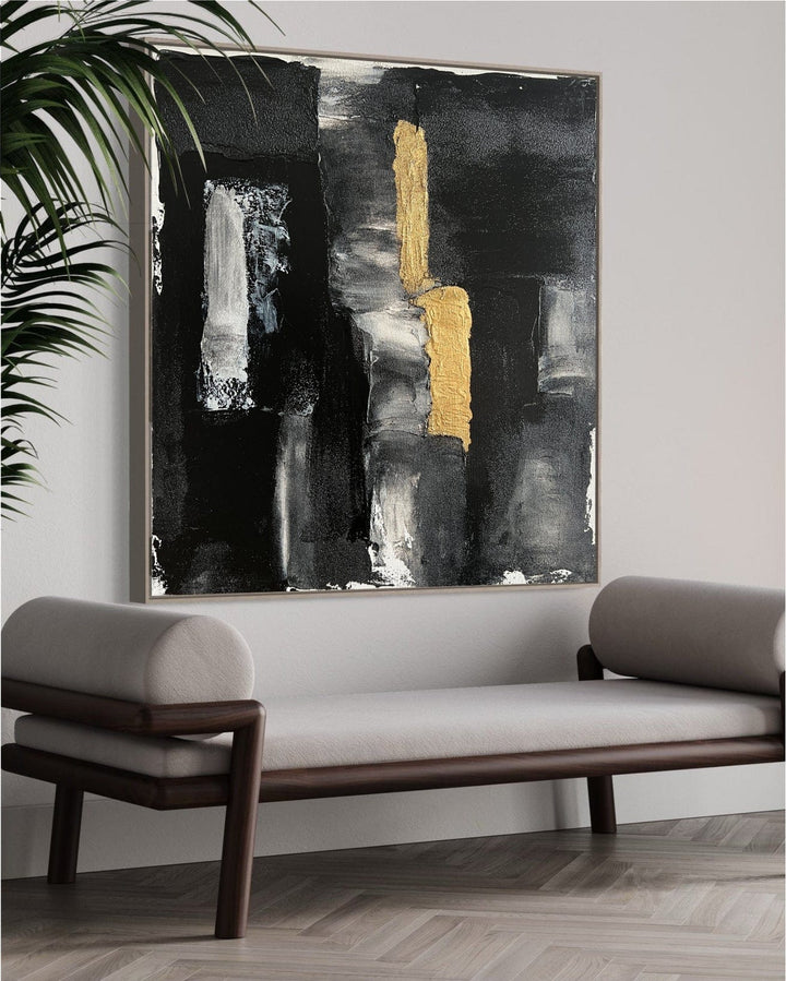Original Black And White Paintings On Cangvas, Gold Art Framed Abstract Painting Modern Textured Art is the best for Home and Office decor | BREAKTHROUGH