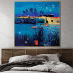 Large Abstract Blue Paintings On Canvas Original OIl Painting Textured Wall Art Creative Fine Art Framed Painting | DARK NIGHT