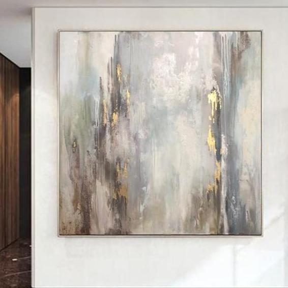 Abstract Oil Painting Oversized Painting Gray Painting Gold Leaf Painting | SPRING THAW - trendgallery.ca