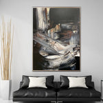 Abstract Oil Painting on Canvas Large Original Oil Painting Modern Art Canvas White on Black Artwork Wall Decor | WHITE LINES