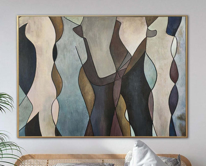 Original Human Shapes Painting Brown Wall Art Abstract Art Modern Silhouette Contemporary Art Painting Fireplace Decor | SOUL REFLECTION 27.55"x39.37" - Trend Gallery Art | Original Abstract Paintings