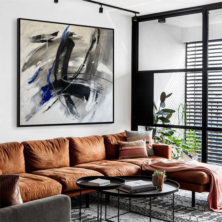 Abstract White and Black Oil Paintings On Canvas, Minimalism Modern Artwork, Monochrome Acrylic Textured Painting for Home Wall Decor | SPACE FOG 46"x46"