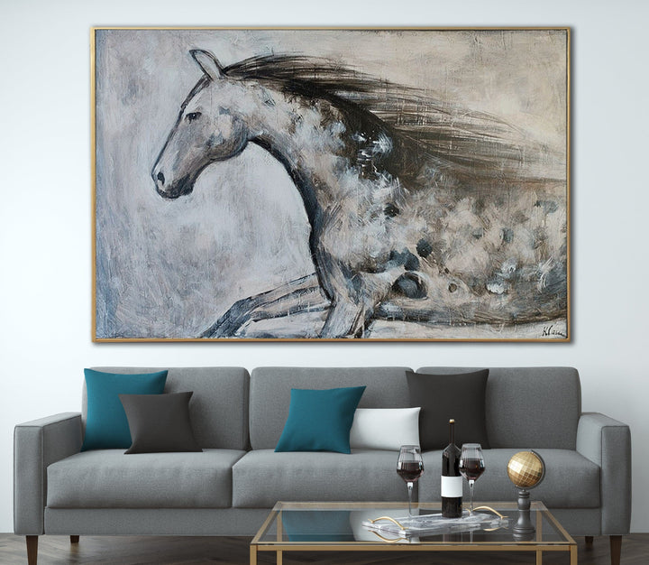 Large Horse Painting Abstract Horse Wall Art Black And White Canvas Art Abstract Animal Painting Extra Large Wall Art Living Room Wall Art | IVORY - trendgallery.ca