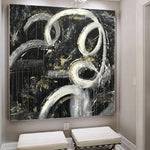 Large Abstract Black And White Paintings On Canvas Modern Fine Art Acrylic Wall Art | NIGHT WALK