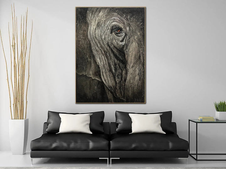 Large Abstract Elephant Paintings On Canvas Gray Animal Fine Art Original Acrylic Painting Expressionism Animal Art | GRAY GIANT - trendgallery.ca
