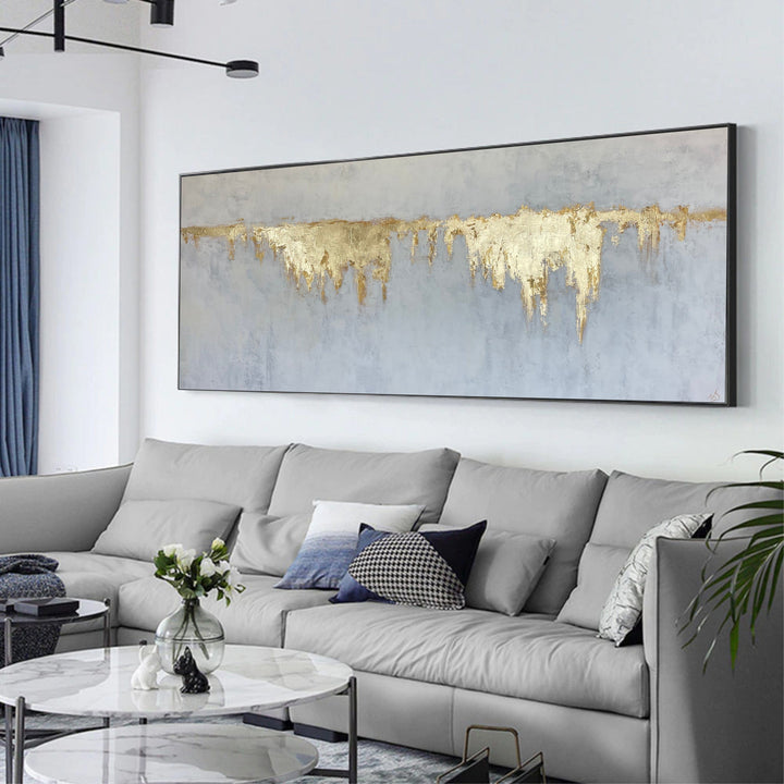 Large Abstract Gray Paintings On Canvas RIch Textured Gold Leaf Art Modern Textured Painting Original Hand Painted Wall Art | GOLDEN WATERFALL