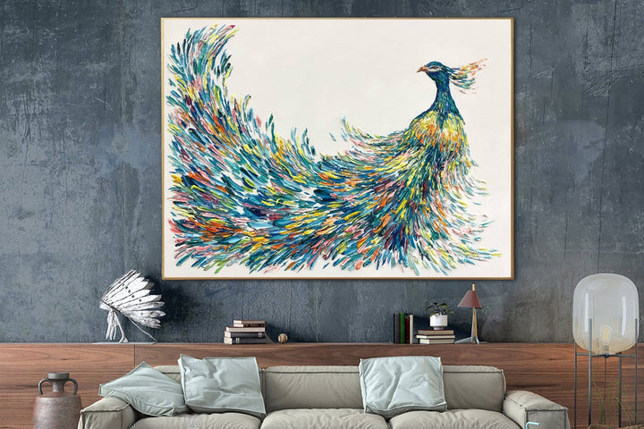 Abstract Peafowl Paintings On Canvas Colorful Peafowl Wall Art Wild Bird Painting Impasto Artwork 40x60 Art | GORGEOUS PEAFOWL