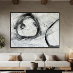 Abstract Black And White Circles Paintings on Canvas, Handmade Acrylic Painting, Minimalist Circles Art for Wall Decor | CROPPED CIRCLE