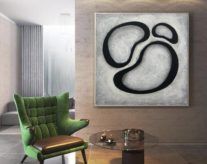 Abstract Circles Paintings On Canvas Minimalist Black And White Art Modern Geometric Painting Textured Fine Art Abstract Shapes Wall Decor | BUBBLES - trendgallery.ca