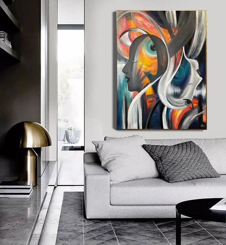 Large Figurative Art on Canvas: Abstract Faces Painting Modern Textured Wall Art for Living Room Wall Decor | SOUL MATES - trendgallery.ca