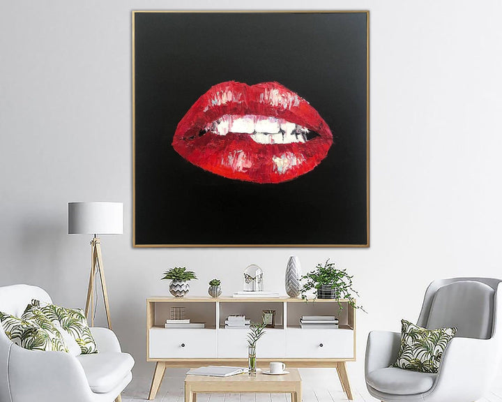 Red Lips Painting Sparkle Lips Wall Art Sexy Lips Painting Warm Red Lips Mouth Original Art Kiss Fashion Wall Art Lips Artwork | SPARKLING LIPS - trendgallery.ca