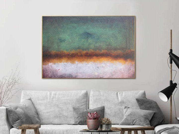 Large Original Abstract Landscape Paintings on Canvas Textured Minimalist Paintings In Green, Beige And Gold Colors Oil Painting Wall Decor | MORNING - trendgallery.ca