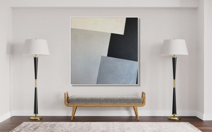Abstract Squares Oil Painting Original Modern Wall Art Geometric Artwork Decor for Bedroom | GRAY SLOT 40"x40"