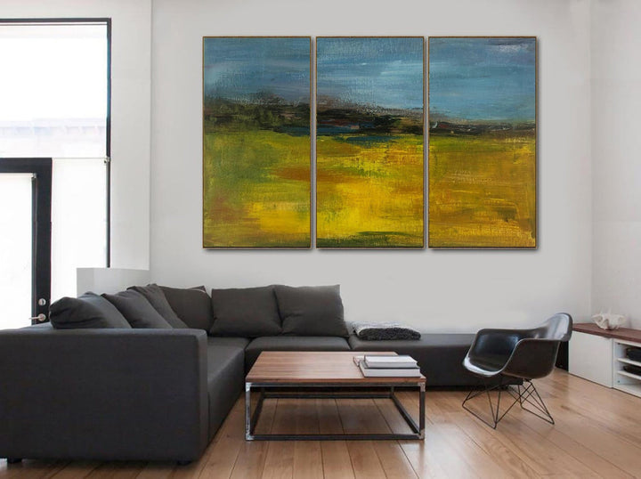 Abstract Landscape Set Of 3 Paintings On Canvas Original Colorful Painting Oil Hand Painted Artwork Triptych Paintings | THE SUN OVER UKRAINE