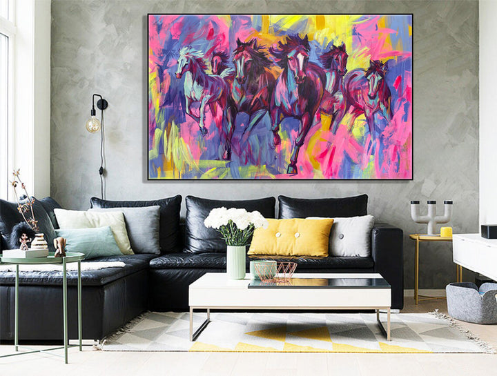 Original Running Horses Acrylic Painting Abstract Animal Painting on Canvas Textured Wall Art for Home Decor | FINAL RACE - trendgallery.ca