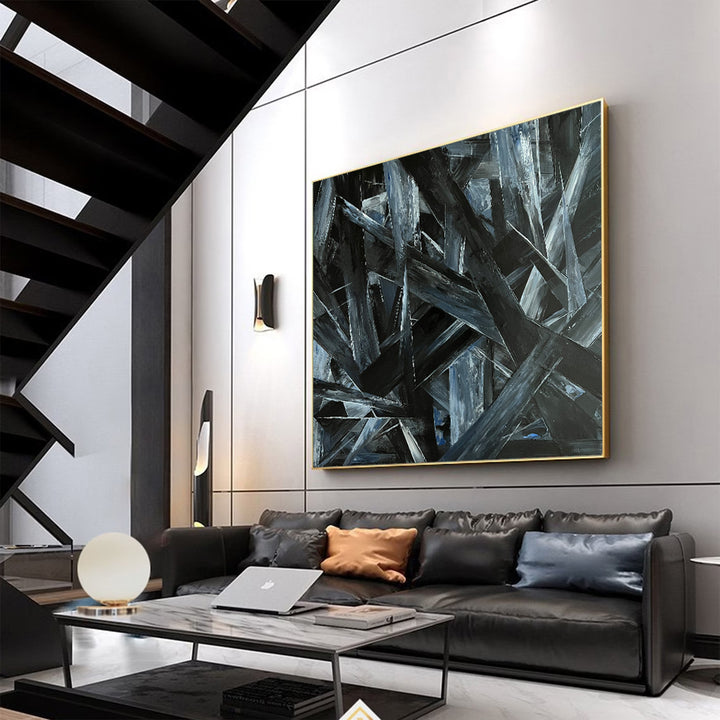 Abstract Sharp Figures Original Black and White Acrylic Painting Modern Artwork for Home | BLACK CRYSTALS