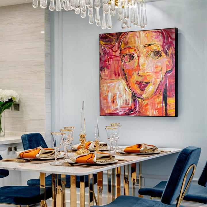 Abstract Figurative Paintings on Canvas Acrylic Woman Face Artwork Moden Textured Oil Painting Hand Painted Art Wall Decor | FEMALE WAY