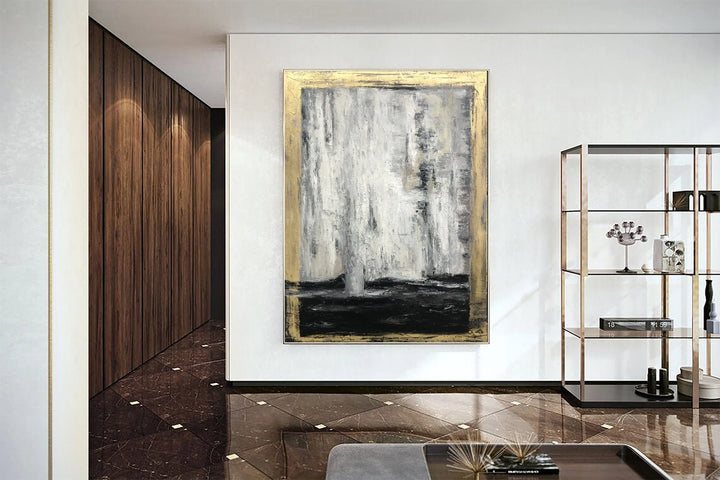 Gold Leaf Contour Painting Large Gold Leaf Artwork Gray Painting Decor Golden Art Oversized Paintings on Canvas Rich Texture Artwork | ANCIENT CLARITY - trendgallery.ca
