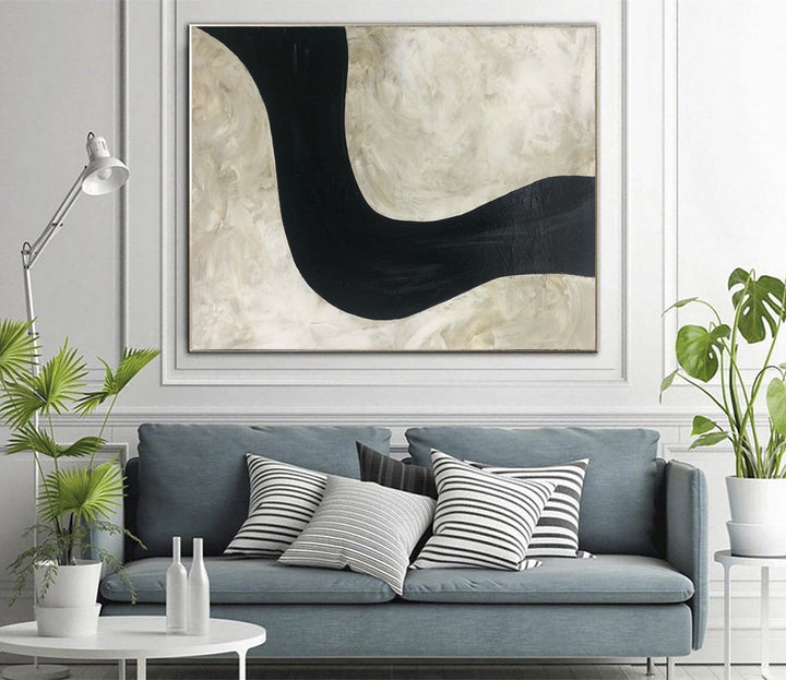 Abstract Beige Wall Art Canvas Minimalism Painting Black Line Painting Heavy Textured Artwork Contemporary Wall Art for Living Room | WINDING ROAD - trendgallery.ca
