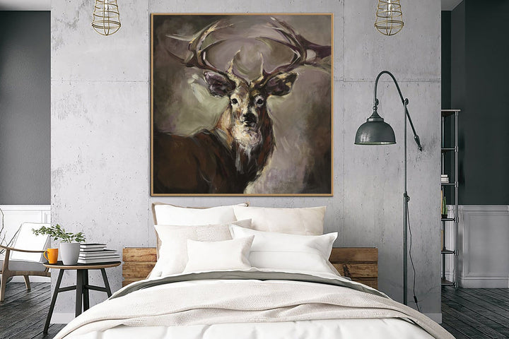 Abstract Deer Wall Art Canvas Wild Animal Painting Dark Art Heavy Textured Artwork Contemporary Wall Art Luxury Painting | PROUD DEER - trendgallery.ca