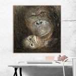 Original Gorillas Paintings On Canvas Realistic Gorilla Wall Art Monkey Painting Animal Portrait Monochrome Art Animal Family Painting | MOTHER'S LOVE