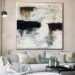 Extra Large Abstract Black And White Oil Paintings On Canvas Original Fine Art Contemporary Wall Art Golden Wall Decor | BLACK GOLD ON WHITE