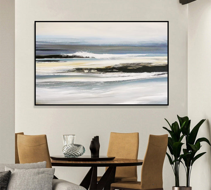 Abstract Ocean Beach Painting on Large Canvas Contemporary Original Textured Artwork for Bedroom | OCEANSCAPE