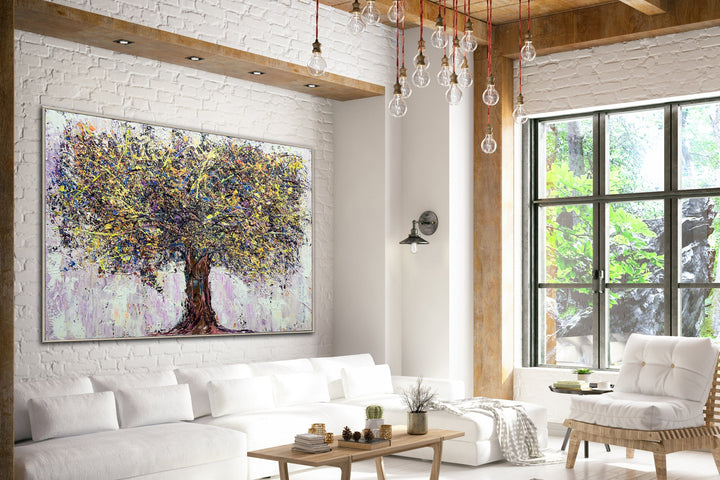 Creative Colorful Tree Oil Paintings Abstract Wall Art Modern Textured Artwork for Home Decor | EMOTION TREE 33.5"x45" - Trend Gallery Art | Original Abstract Paintings