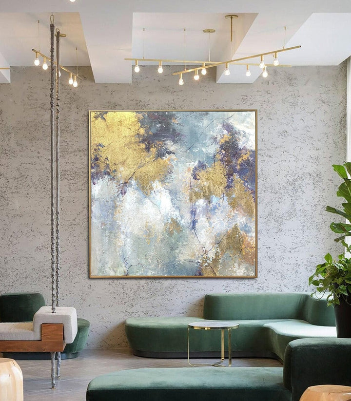 Extra Large Gold Painting on Canvas Large Mountains Wall Art Autumn Artwork Modern Oil Painting Bedroom Wall Decor | GOLDEN AUTUMN 27.55"x27.55" - Trend Gallery Art | Original Abstract Paintings
