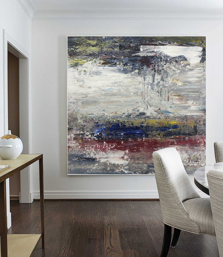 Abstract Landscape Painting Canvas Colorful Wall Art Vivid Color Painting Heavy Textured Wall Art White Artwork Modern Fine Art | LAKE IN THE FOREST - trendgallery.ca