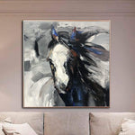 Abstract Horse Painting Modern Fine Art Abstract Animal Painting Gray Wall Art Palette Knife Artwork Wall Hanging Decor | FREEDOM OF MOVEMENT