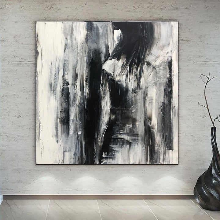 Modern Painting Canvas Minimalist Wall Art Abstract Black And White Painting Acrylic Fine Art Handmade Painting On Canvas Monochrome Art | SOLITUDE - trendgallery.ca