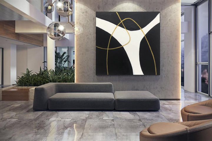 Abstract Black And White Wall Art Minimalist Paintings On Canvas Abstract Golden Lines Art Wall Painting Modern Fine Art | GOLDEN ROUTH - trendgallery.ca