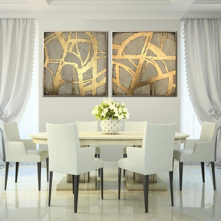 Abstract Acrylic Painting On Canvas Set Of 2 Gold Leaf Paintings Original Wall Art | GLORY GATE - trendgallery.ca