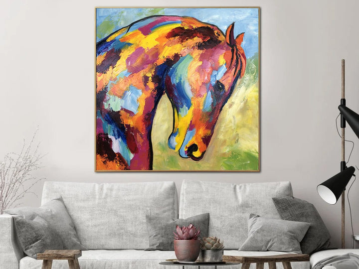Abstract Horse Paintings On Canvas Colorful Textured Painting Animal Modern Painting Creative Wall Decor | RAINBOW HORSE 32"x32"
