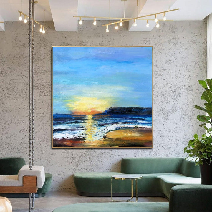 Abstract Seascape Paintings On Canvas Original Acrylic Blue Sea Fine Textured Modern Oil Painting | SEASCAPE BREEZE 32"x32"
