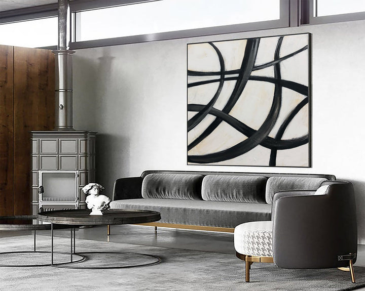 Original Black And White Canvas Art Abstract Shapes Art Oil Painting Modern Original Painting Black And White Modern Art | SERPENTINE LINES - trendgallery.ca