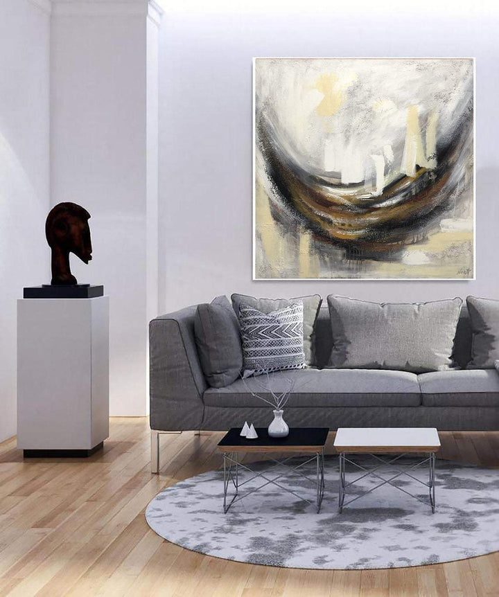 Large Abstract Acrylic Beige Painting Brown Wall Art Modern Original Wall Decor | RIVER OF LIFE - trendgallery.ca