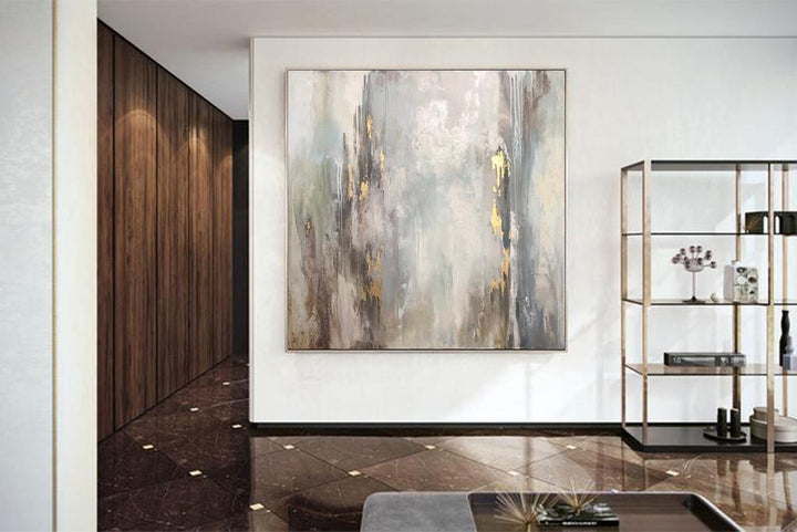 Abstract Paintings On Canvas Original Gray Painting Original Gold Leaf Painting | SPRING THAW - trendgallery.ca