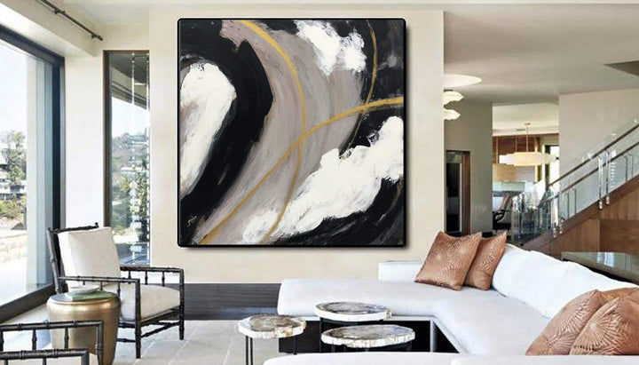 Large Gray Painting On Canvas Black And White Abstract Art Modern Painting Acrylic Canvas Art Original Oil Painting | ROAD BETWEEN THE CLOUDS - trendgallery.ca